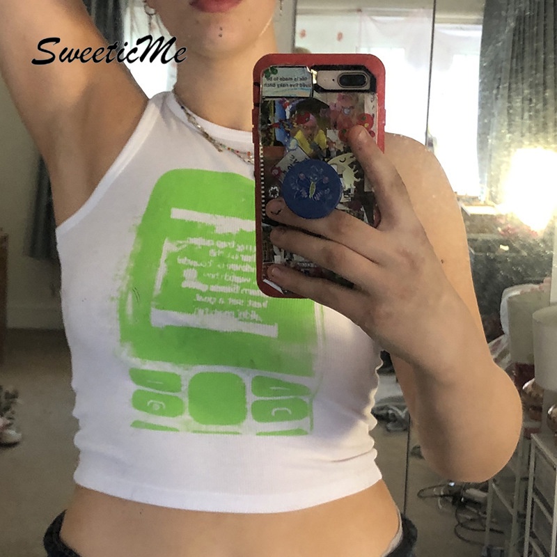 Sweeticme Áo Thun Cổ Tròn Ôm Dáng Họa Tiết Độc Đáo Thời Trang Cho Nữ