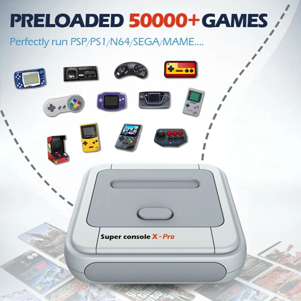 Máy Chơi Game Super Console X 50000+Trò 50 Hệ Game Độ Nét Cao HDMI 4K Kết Nối WiFi Retro Download