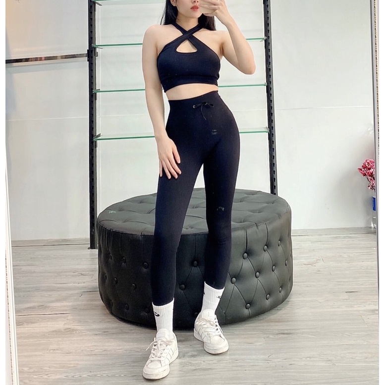 Bộ quần áo tập gym yoga nữ dây chéo ngực cao cấp