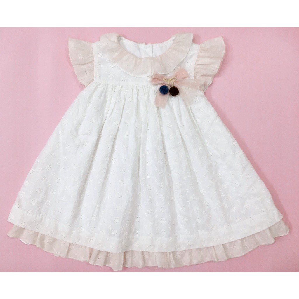 Đầm kate trắng thêu đục lỗ phối ren Jam&Jenny cho bé gái 2-8T D158