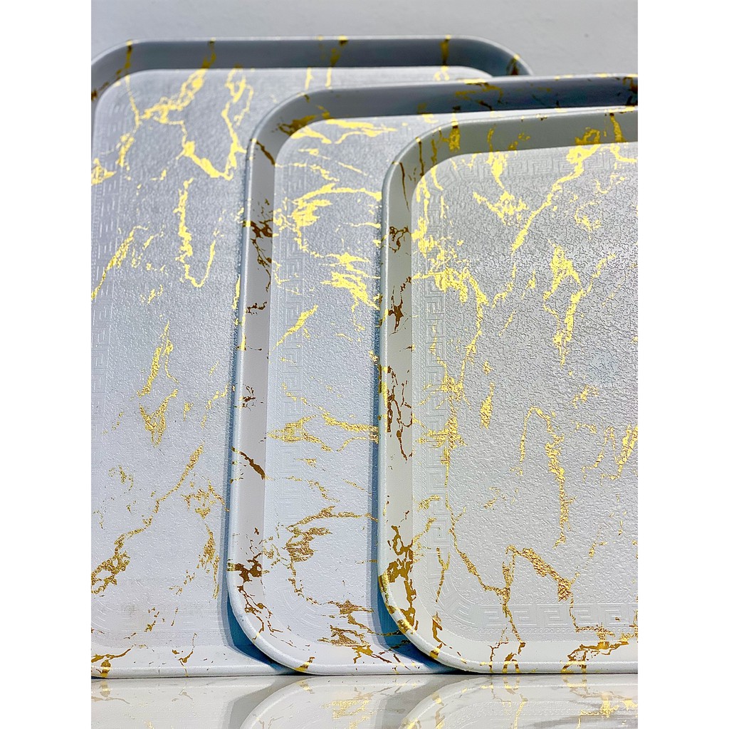Giá sỉ đồ decor xuất dư Khay kệ đựng ấm chén cốc tách ly bình nước bằng nhựa phíp vân đá đẹp cao cấp vuông tròn
