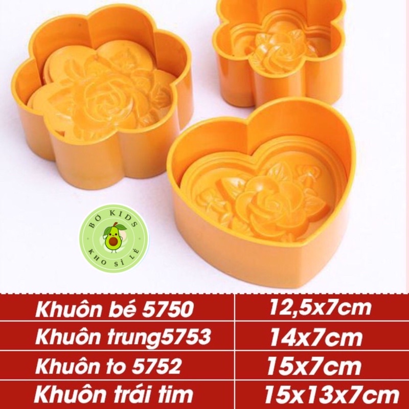 Khuôn Xôi Hình hoa Hồng, Hình Trái Tim ( 5750 / 5753 / 5752 / 5763 ) Việt Nhật đủ size, Khuôn làm xôi, bánh trung thu