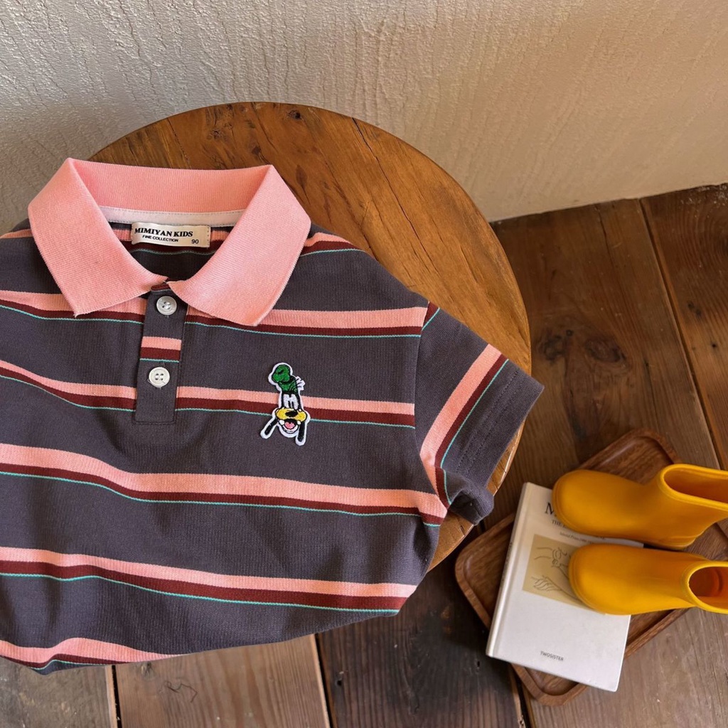 Áo Thun POLO 100% COTTON Tay Ngắn Họa Tiết Sọc Nhuộm Thời Trang Cho Bé Trai