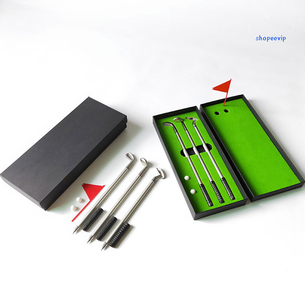 SPVP Mini Desktop Golf Club Putting Ball Ballpoint Pen Set Office Gift with Flag