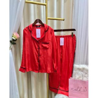 Bộ ngủ lụa trơn viền ren - nohk