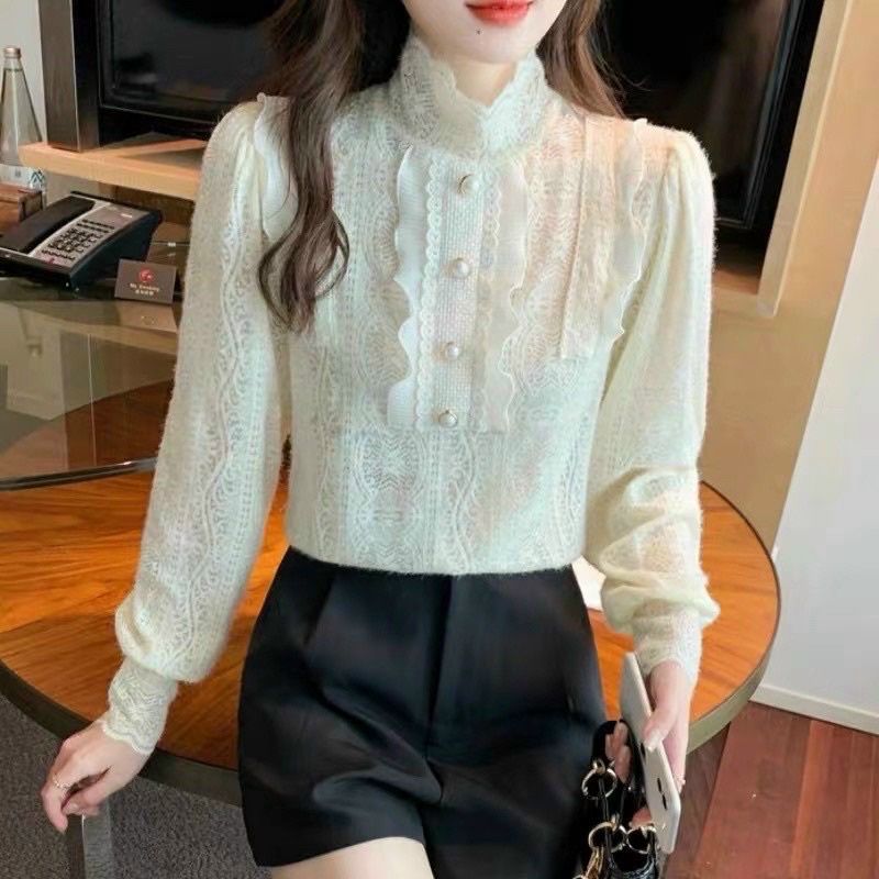 Áo sơ mi ren lông cúc giữa - Hàng quảng Châu L1