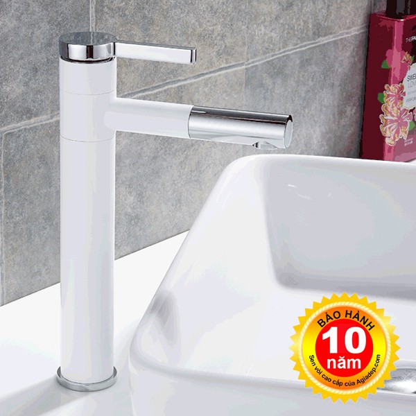 Vòi Lavabo nóng lạnh (Bóng kính, MÀU TRẮNG, chân cao) - Siêu cấp ITALIA (Kèm đôi dây cấp nước)