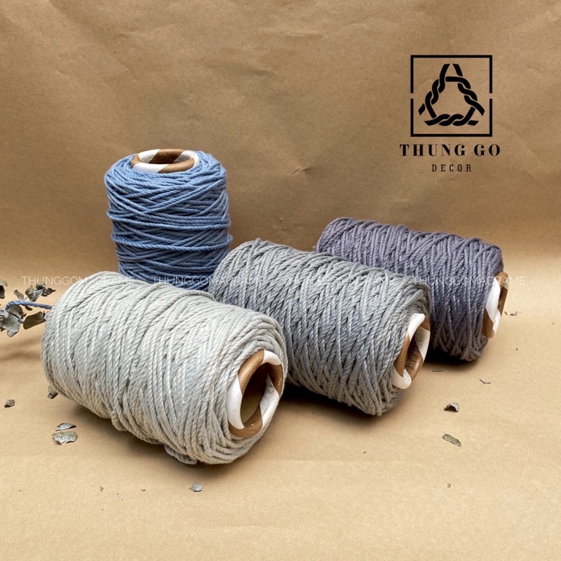 Dây thừng cotton Macrame màu XANH KHÓI 3-5mm