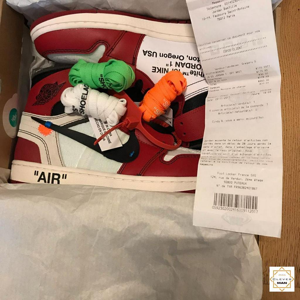 Giày Thể Thao Air Jordan 1 Off White Chicago Đỏ Trắng Cao Cổ Clever Man Store