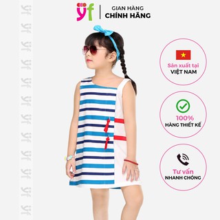 Đầm sọc phối nơ cho bé từ 10-17KG YF thiết kế vải cotton mềm mát 7DX050