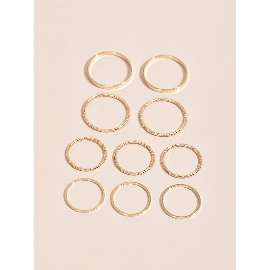 Set 10 nhẫn bằng kim loại thiết kế đơn giản phong cách punk thời trang cho nữ