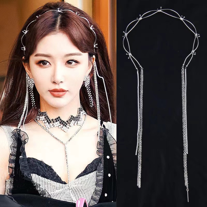 Băng Đô Dây Tua Rua Kim Loại Đính Đá Phong Cách Hàn Quốc Thời Trang Cho Nữ