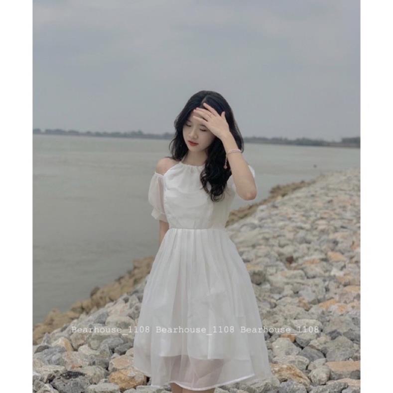 Váy Trắng Cổ Yếm 2 Lớp, Đầm Bánh Bèo Tiểu Thư Chụp Kỉ Yếu, Đám Cưới, Dự Tiệc Siêu Xinh