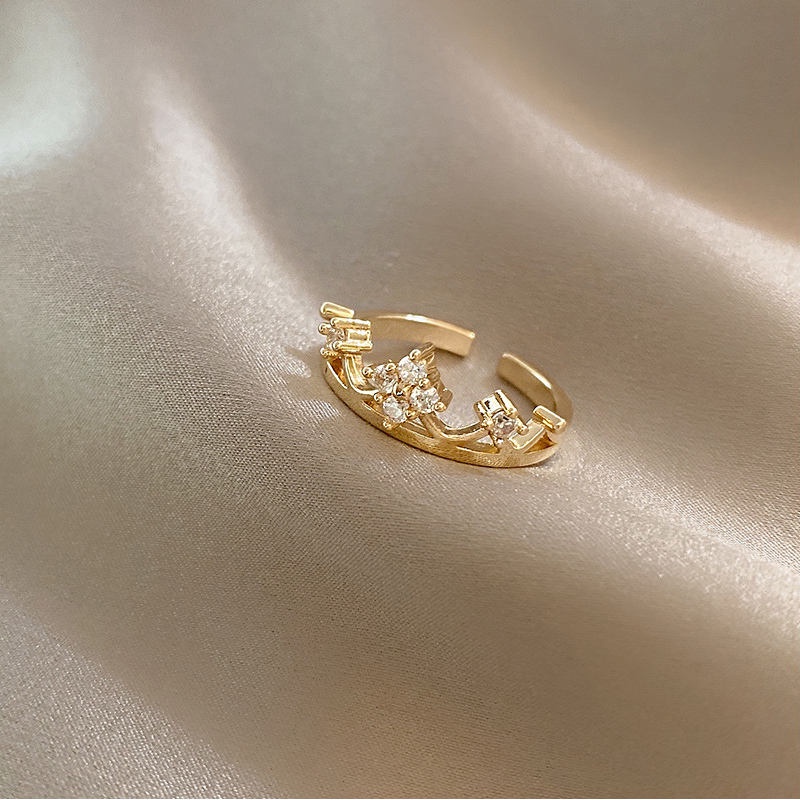 Nhẫn nữ mạ vàng 18k hình vương miện thiết kế dạng hở có thể điều chỉnh kích cỡ phong cách hàn quốc 2023
