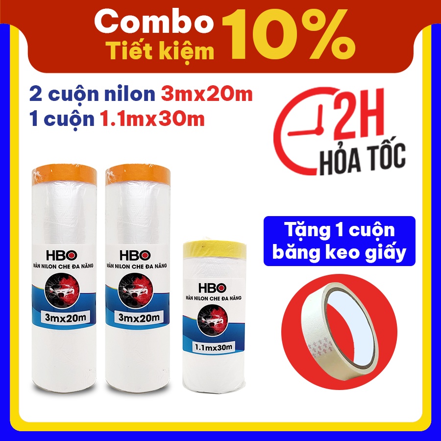 Combo màng nilon che nội thất, nilon che sơn, che bụi nhiều kích thước + Tặng băng keo giấy