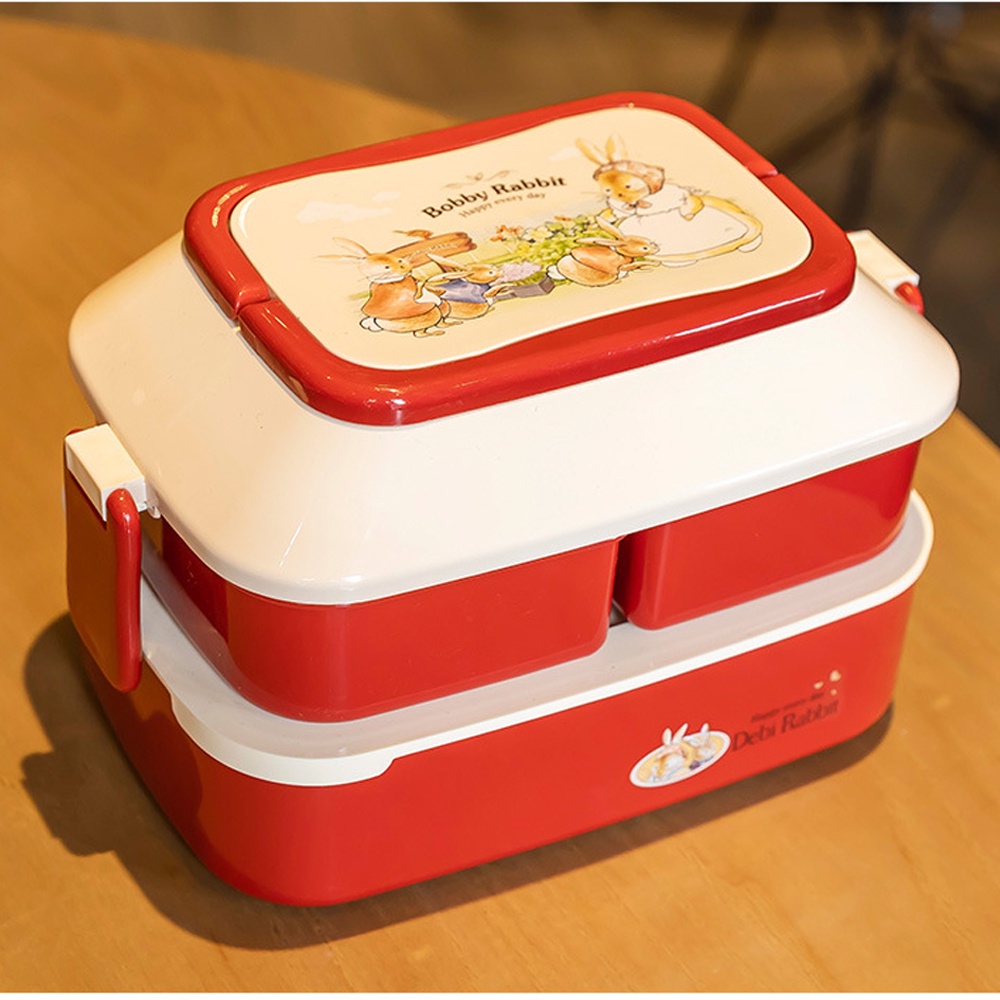 Hộp đựng cơm 2 tầng Debi kèm Thìa và dĩa nhỏ gọn tiện lợi có quai xách