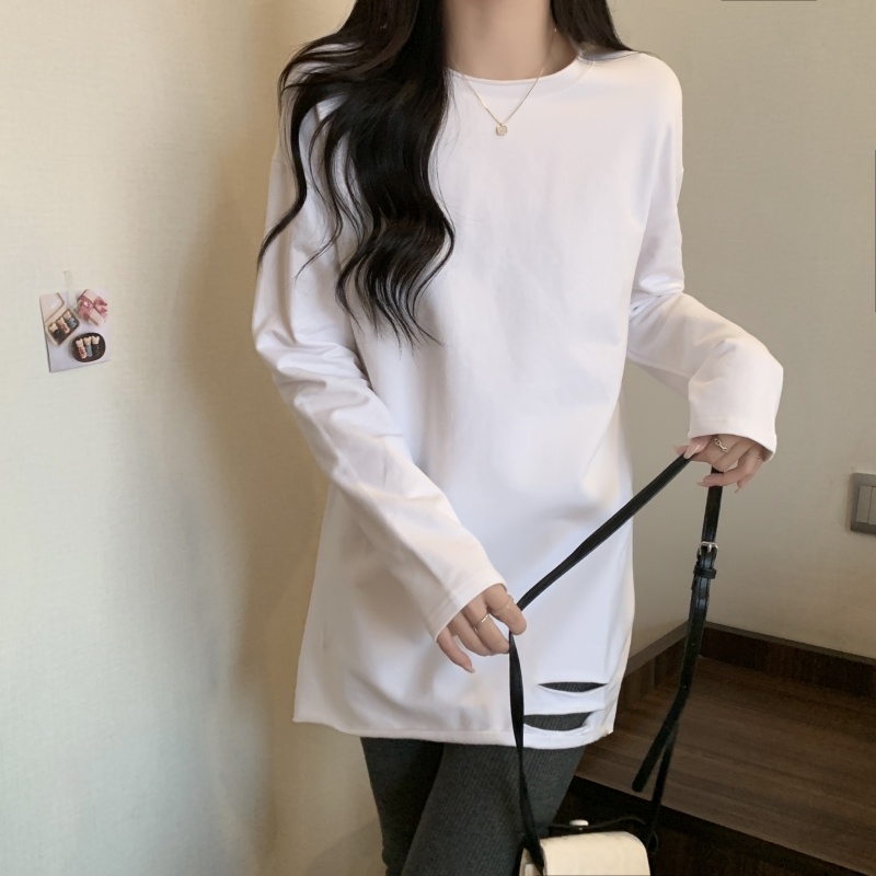 Áo thun thể thao ZHELIHANGFEI tay dài dáng rộng thiết kế rách cá tính hợp thời trang