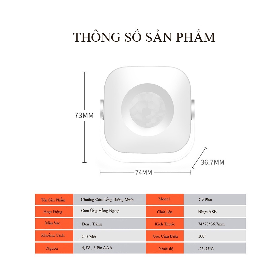 [XẢ KHO] Chuông Báo Khách CACAZI C12, Cảm Biến Hồng Ngoại Báo Động Chống Trộm BẢO HÀNH 12 THÁNG