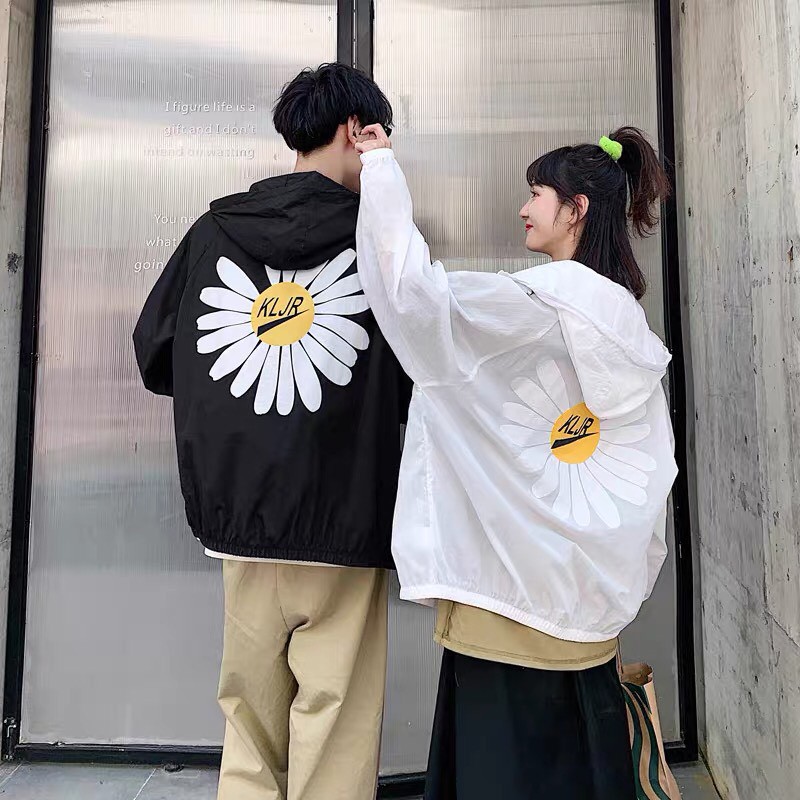 Áo khoác dù unisex form rộng Cặp Hoa Cúc, nam nữ ulzzang WIND