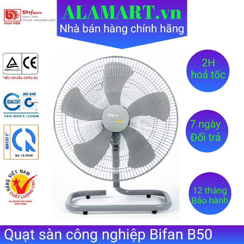 Quạt sàn công nghiệp Bifan B50 sải cánh 500mm - 110W vận hành êm