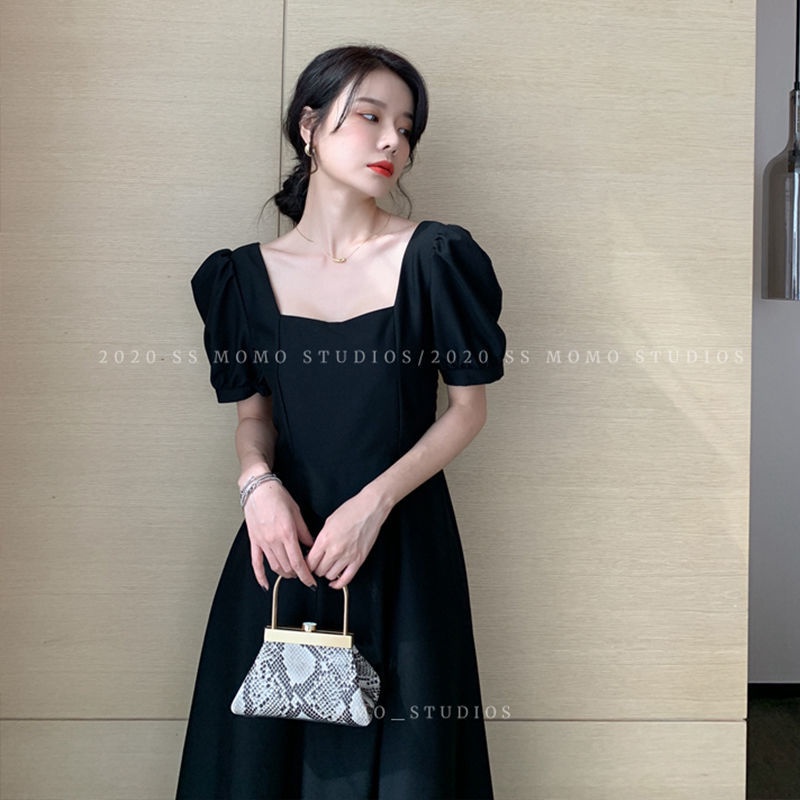 Đầm Tay Phồng Cổ Vuông Màu Trắng Phong Cách Retro Pháp Cho Nữ