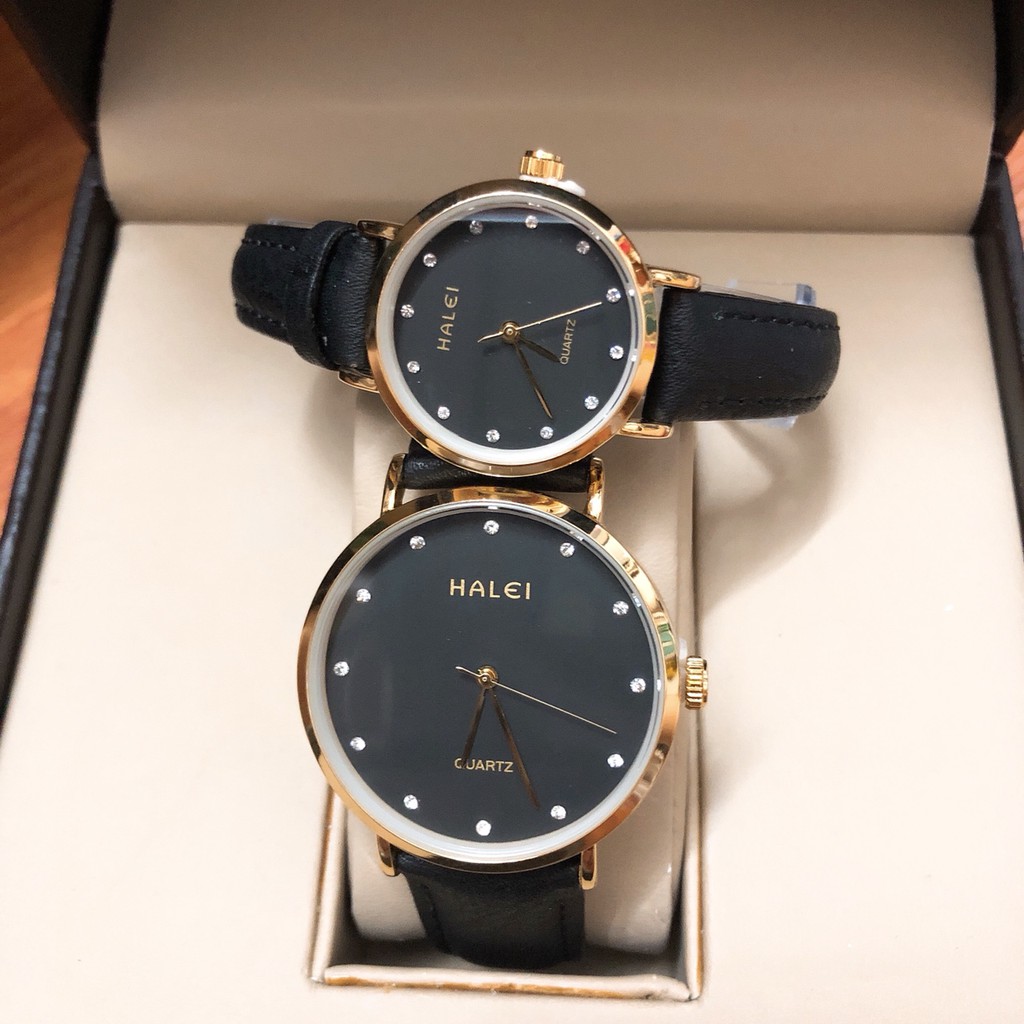 Cặp đồng hồ nam nữ HALEI máy Nhật chính hãng mặt tròn 39mm 28mm dây da cao cấp chống xước chống nước tuyệt đối HL542 thumbnail