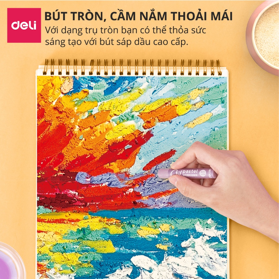 Bút sáp dầu oil pastel cao cấp trang trí sổ tay vẽ tranh tô màu chuyên nghiệp cao cấp học sinh Deli 12/24/36 Màu 72133