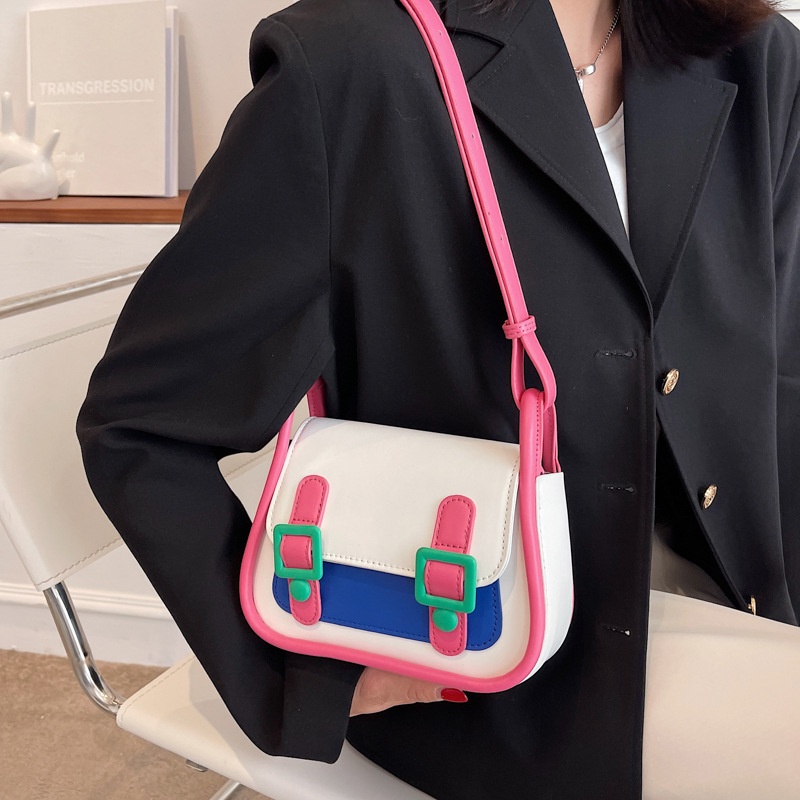 Túi đeo dưới cánh tay Hình Vuông Cỡ Nhỏ 2022 Màu Tương Phản Thời Trang Mùa Xuân Cho Nữ