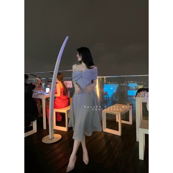 Váy trễ vai công chúa 2 màu đi tiệc siêu hot