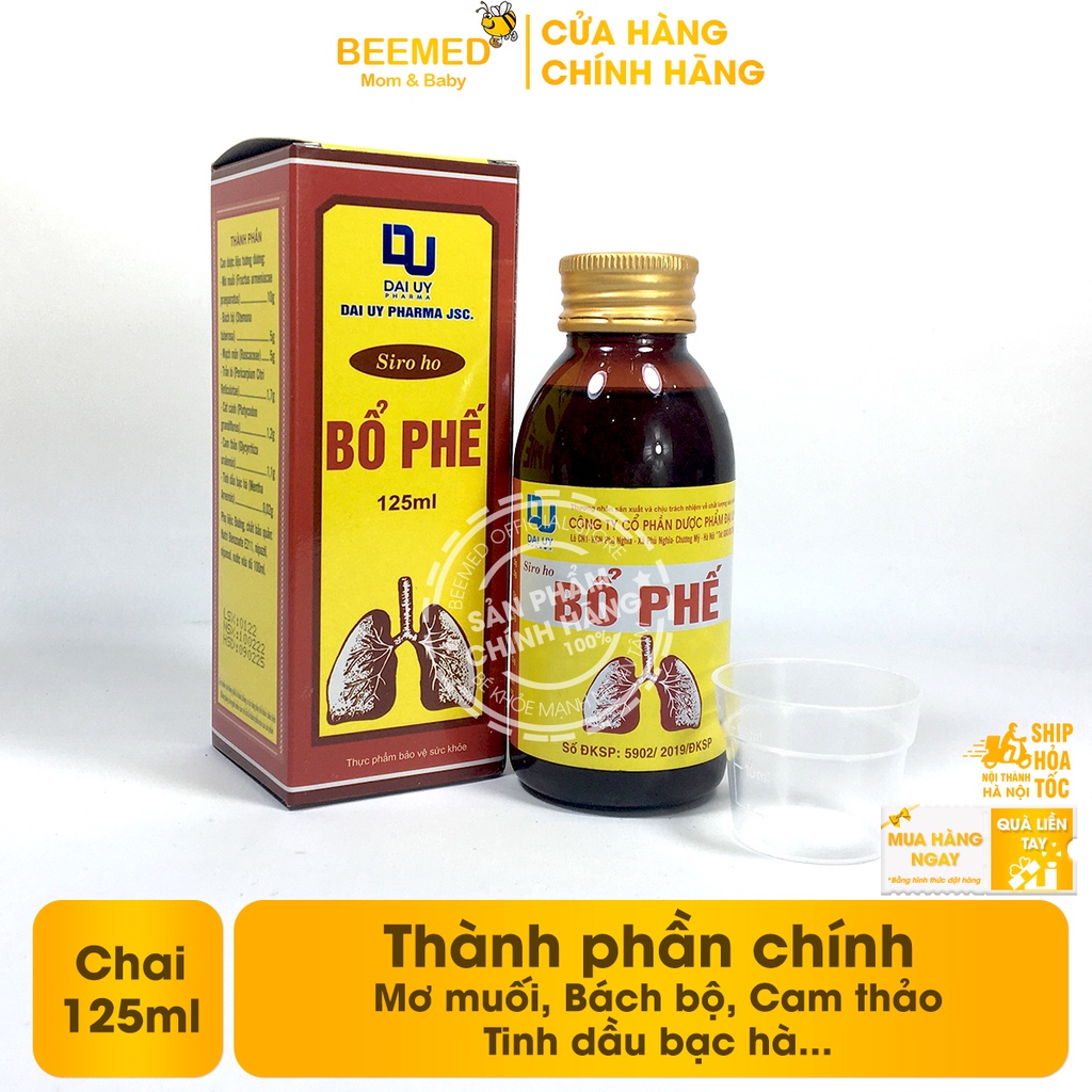 Siro giảm ho bổ phế Đ.Y - hỗ trợ giảm ho, khàn tiếng, ngứa cổ rát họng- chai 125ml từ thảo dược