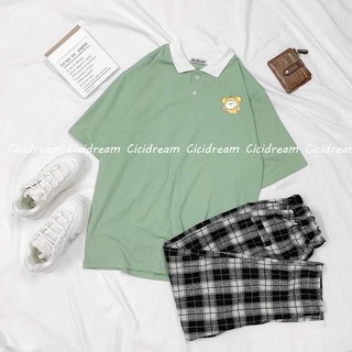 [Mã FASHIONT4WA2 giảm 10K đơn 50K] Áo Polo GẤU Dáng Rộng, áo Polo Thun Tay Lỡ Có Cổ In Hình Gấu 2 Màu Unisex