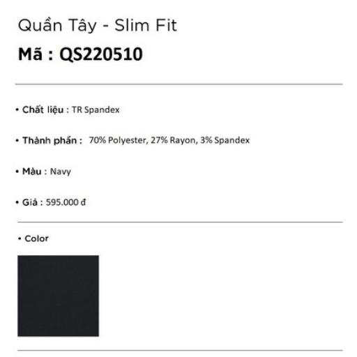 Quần âu tây nam công sở cao cấp OWEN QS220510 Dáng Slim Fit Ống Ôm Màu Navy Trơn vải Vải Polyester mềm mát đứng dáng