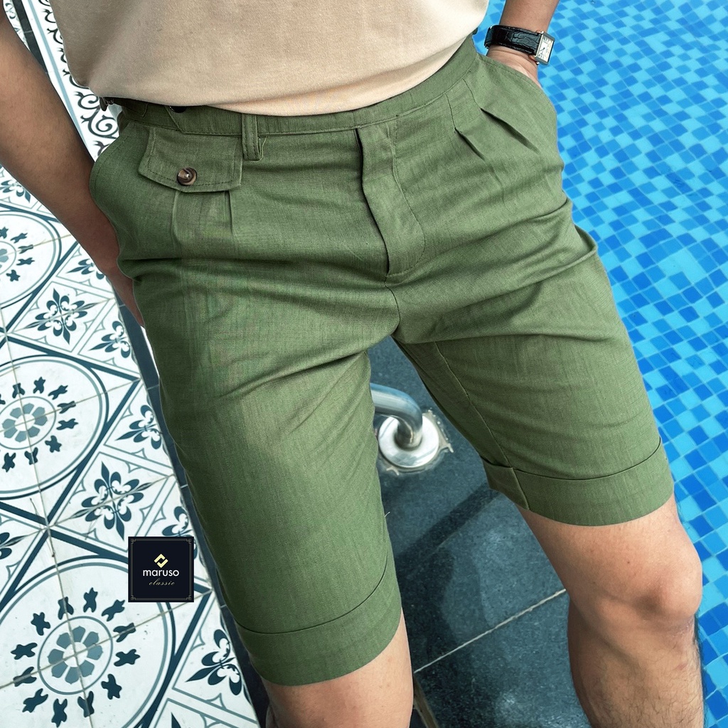 Quần short đũi nam chất ultra linen cạp sidetab co giãn mã LINEN01