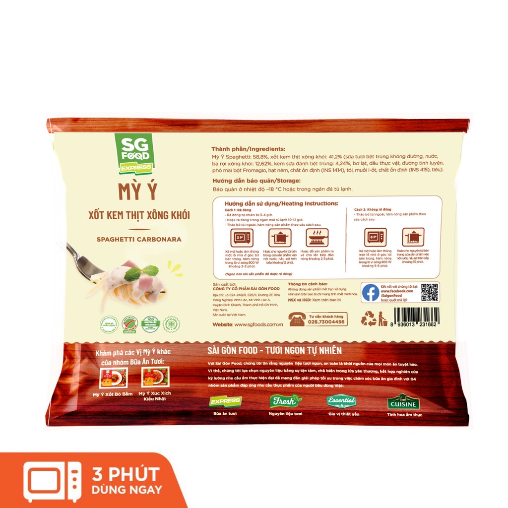 Mỳ Ý Xốt Kem Thịt Xông Khói SG Food 250g