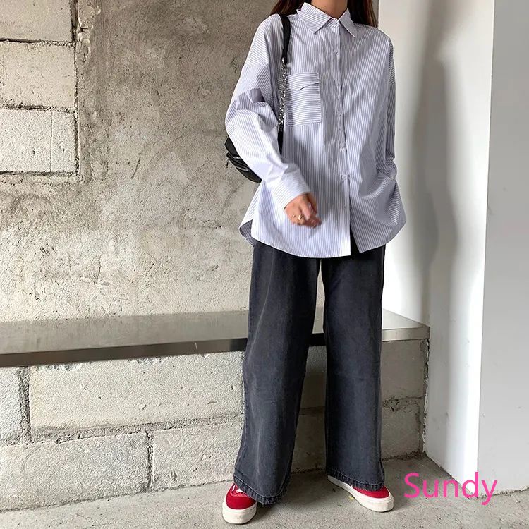 Áo Sơ Mi Cổ Polo Kẻ Sọc Kiểu Hàn Quốc Thời Trang Mùa Thu Cho Nữ