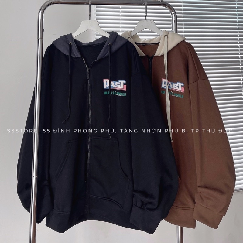 Áo khoác nỉ PAST 2 màu form rộng unisex nam nữ