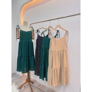 Váy babydoll hai dây voan mềm chấm bi dáng dài chữ A , Đầm suông dáng xòe Vintage đi biển, đi chơi