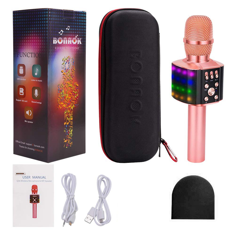 Microphone Karaoke Portable Bluetooth Không Dây Loa Speaker Đèn Led 4 in 1 cho Máy Hát Android IOS PC Tablet Bonaok