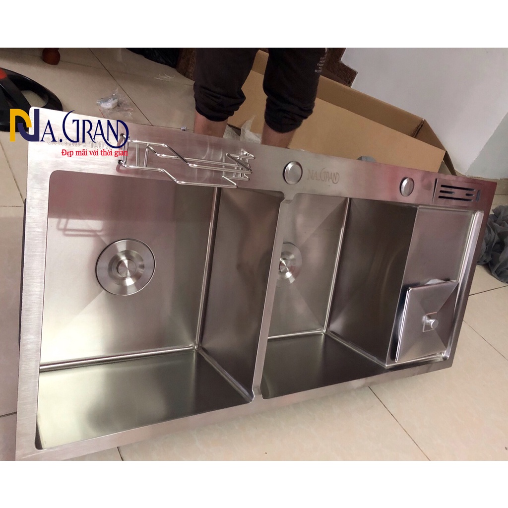 [Chậu Đúc] Combo Chậu Rửa Chén Bát INOX SUS 304 N3 10048 NA.GRAND và Xả và Rổ Rút và Vòi chén nóng lạnh và Bình rửa chén