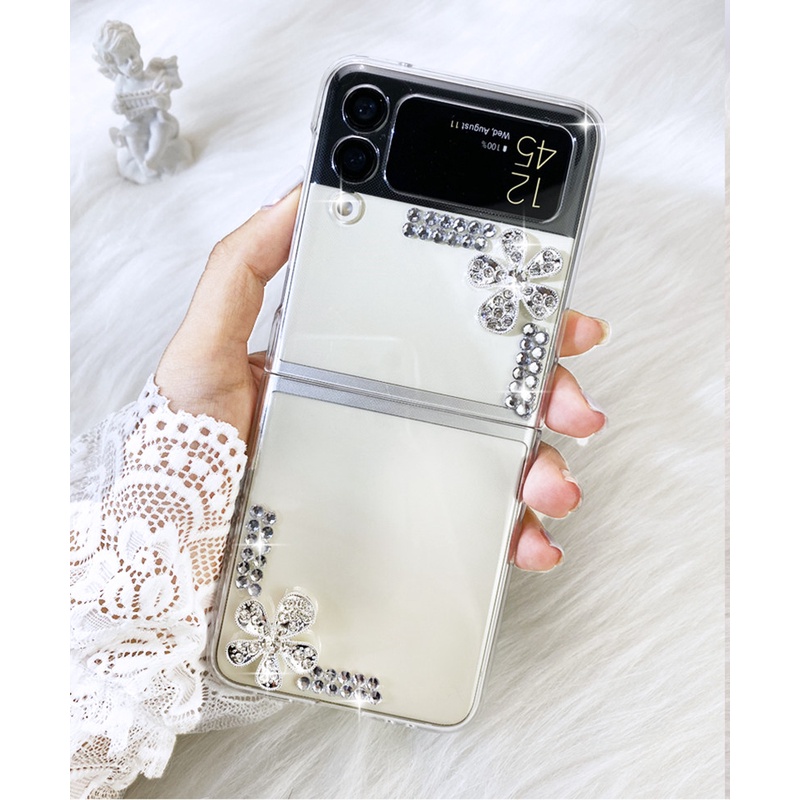 Sang Trọng Ốp Điện Thoại Trong Suốt Đính Kim Cương Giả Lấp Lánh Cho samsung galaxy z flip 3 zflip 4 zflip5 5g