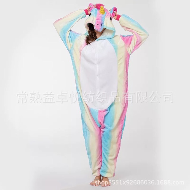 Pijama đồ ngủ thú hình unicorn 7 màu nhạt