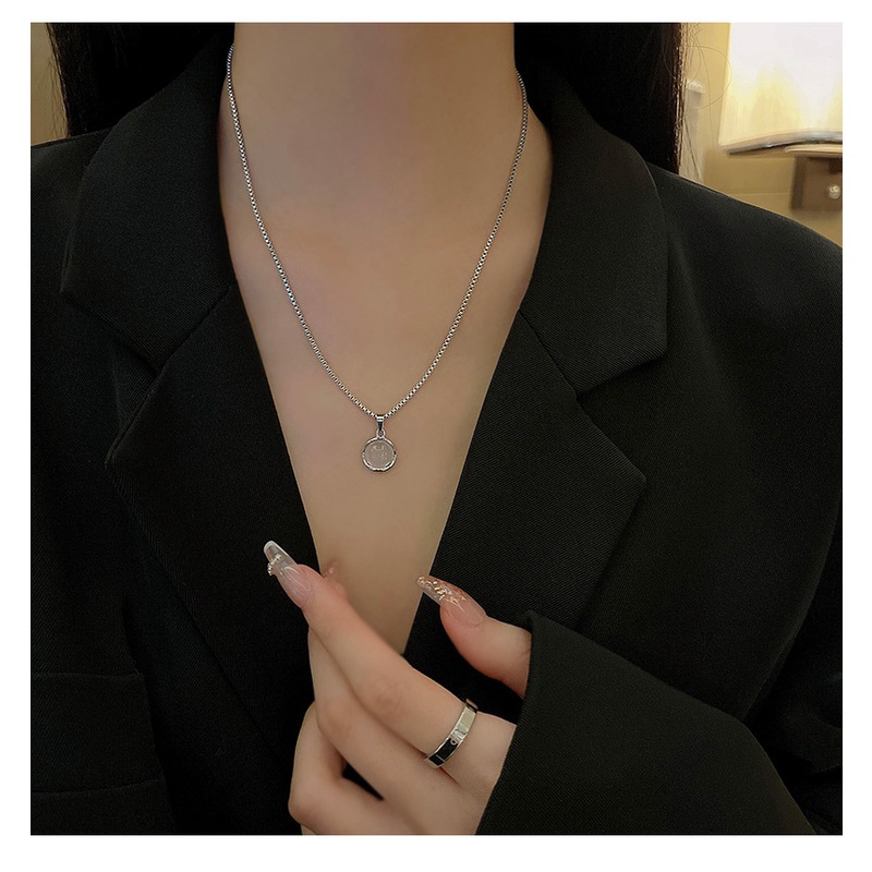 zheting Vòng cổ Mặt Trăng Xanh Chất Liệu Titan Cho Nữ