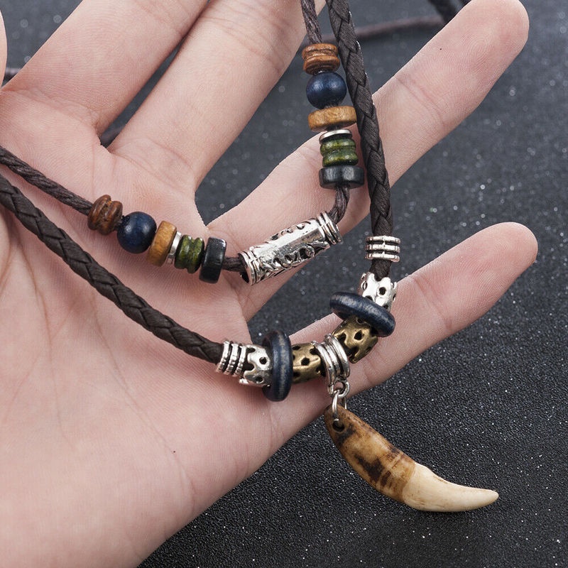 Vòng cổ Mặt Hình Răng Sói Phong Cách Bohemian Cổ Điển