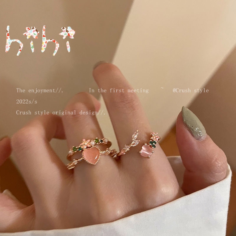 Nhẫn Hở Hai Lớp Hình Hoa / Trái Tim Đính Ngọc Trai Thời Trang Tinh Tế Cho Nữ