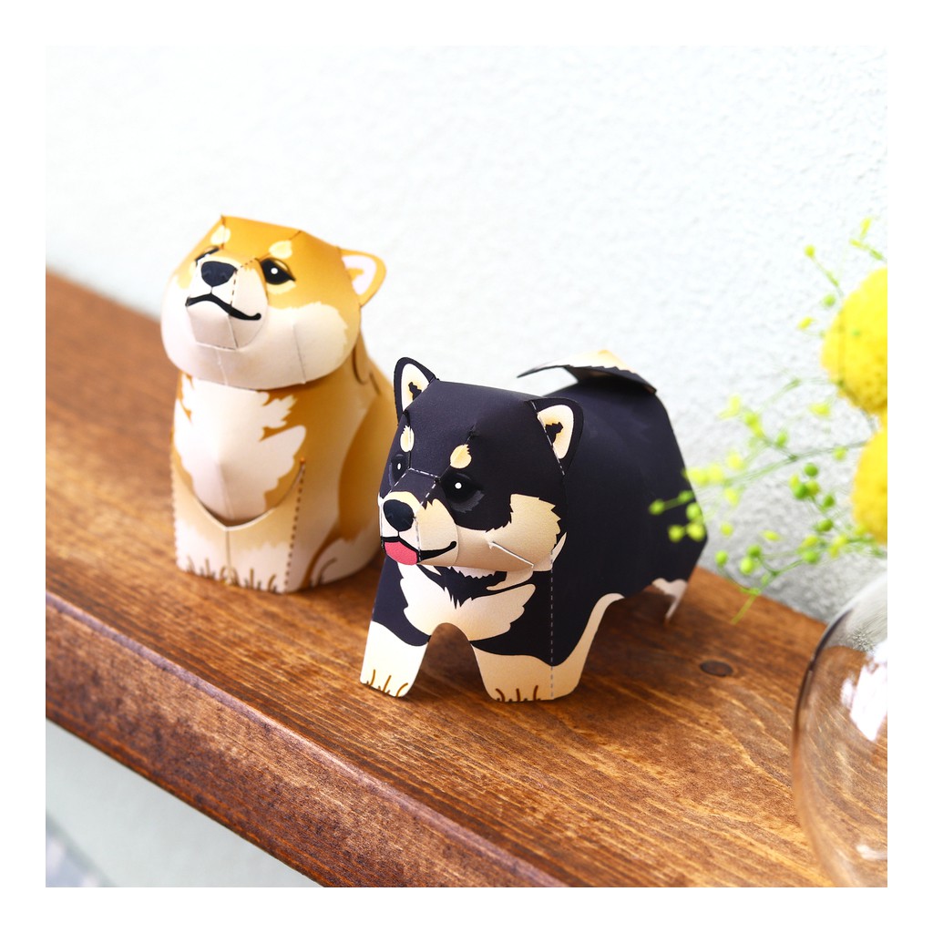 Mô hình giấy động vật cute 2 Chó Shiba Inu Mini