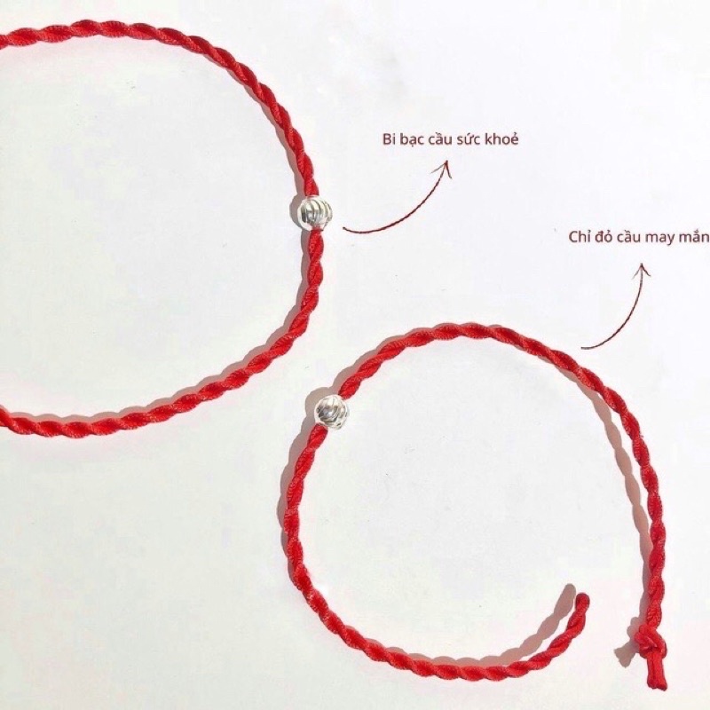 vòng tay chỉ đỏ bi bạc