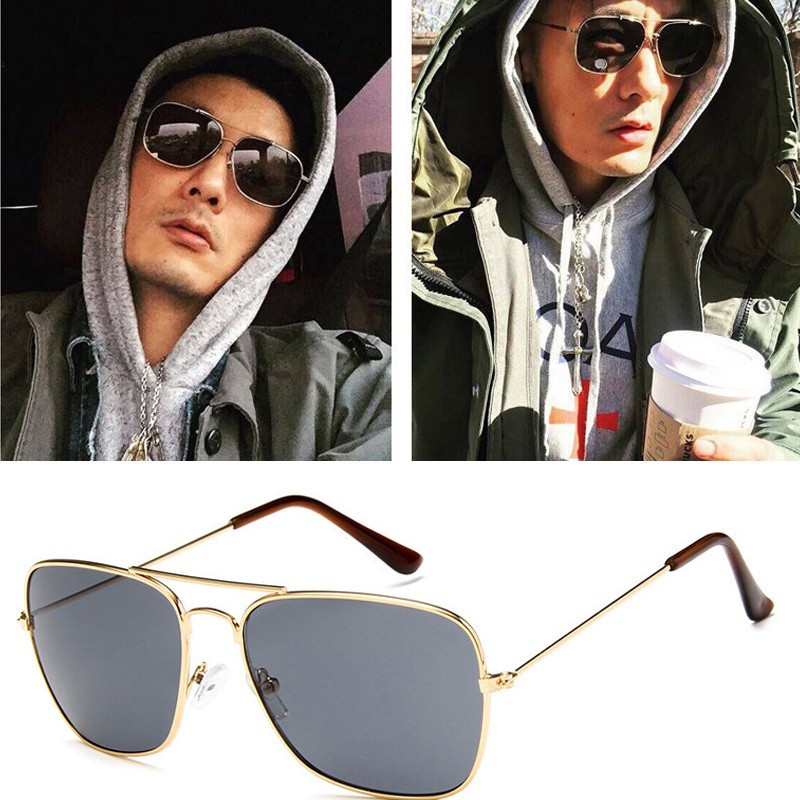 Men Square Flat Lenses Aviation Sunglasses Brand Designer ready stock