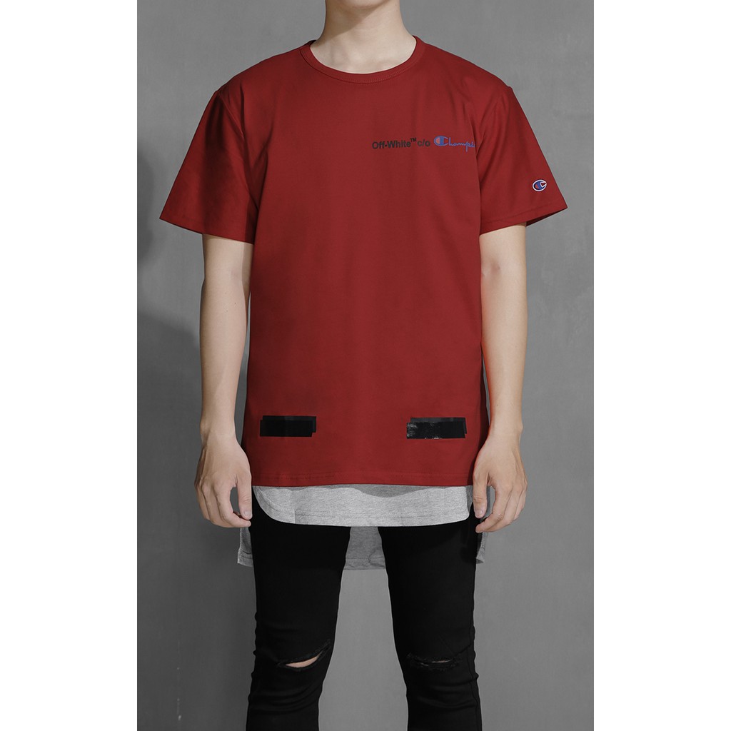 off white x champion red tee