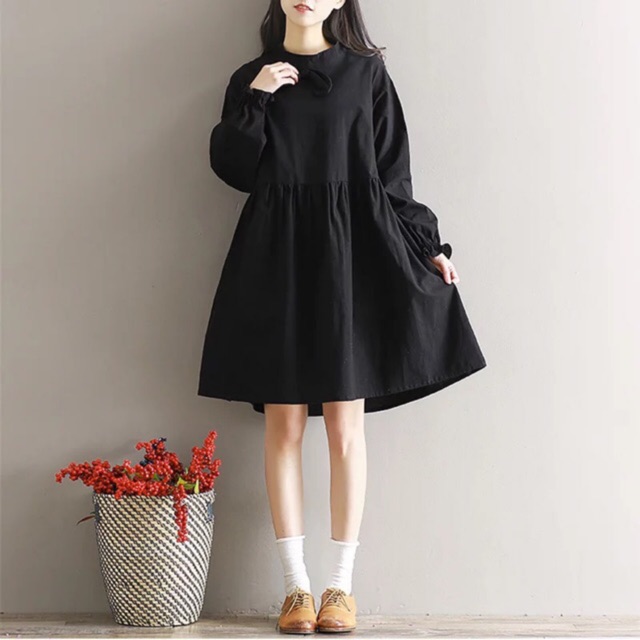 ĐẦM BABYDOLL ĐEN NƠ