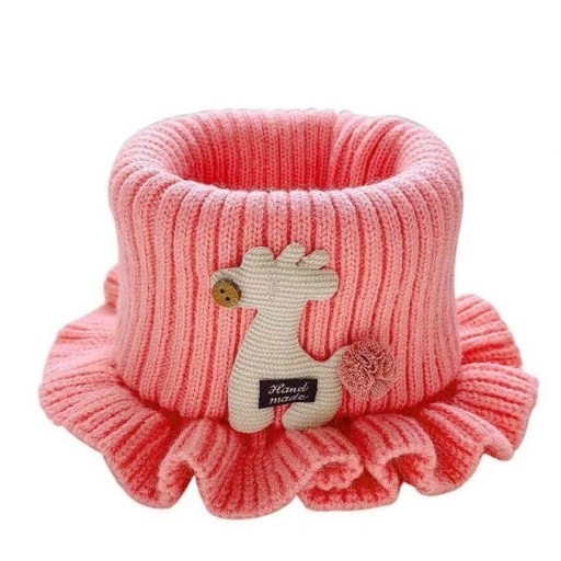 Khăn len ống quàng cổ nhún bèo đính họa tiết xinh xắn cho bé gái